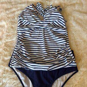 NWOT Size L Blue & White Stripe Tankini